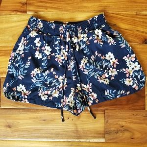 Joe B Blue Floral Flowery Elastic Band Shorts Sz M